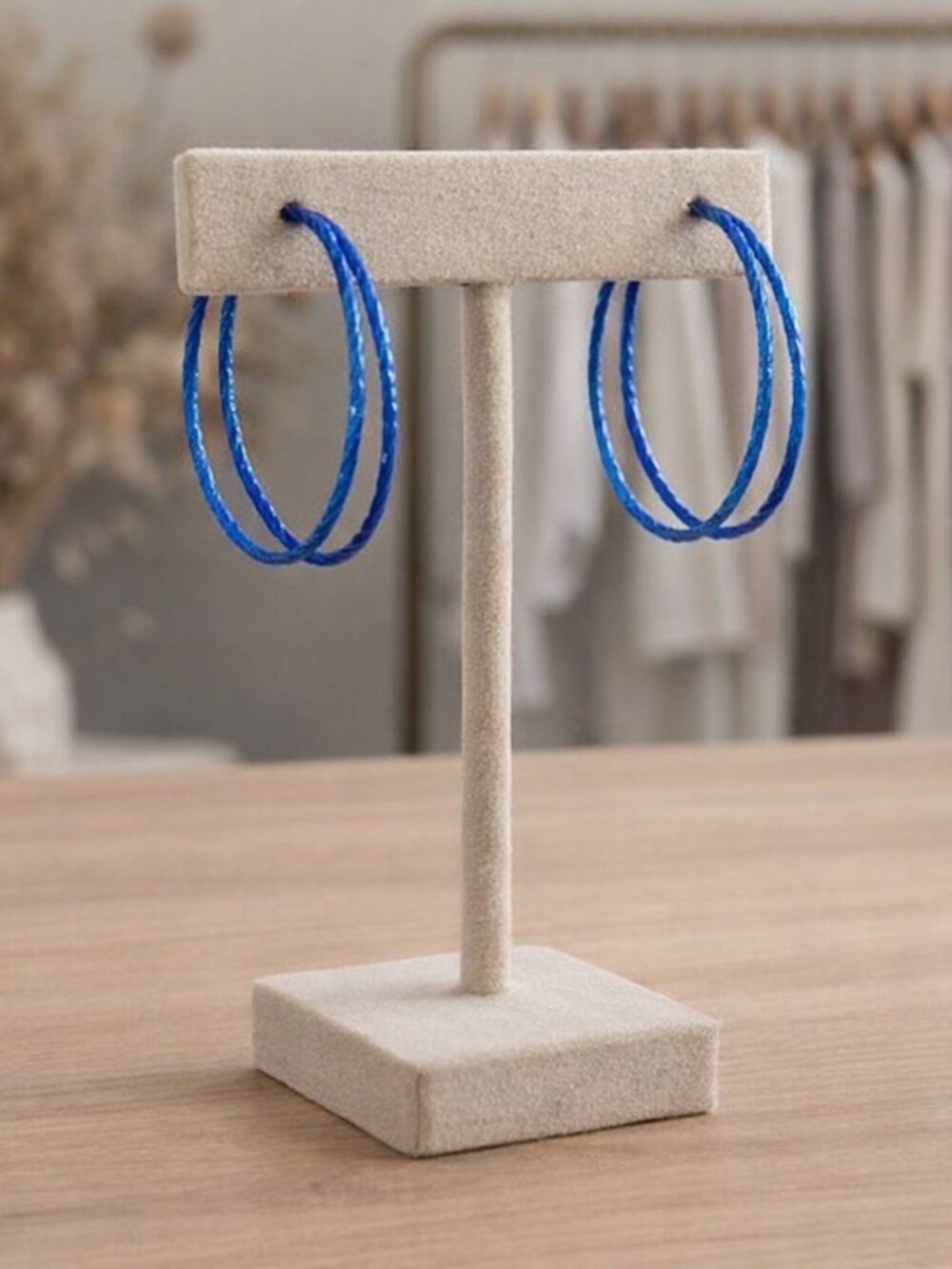 My Style Blue Double Hoop Etched Circle Loop Earrings size 2"inches